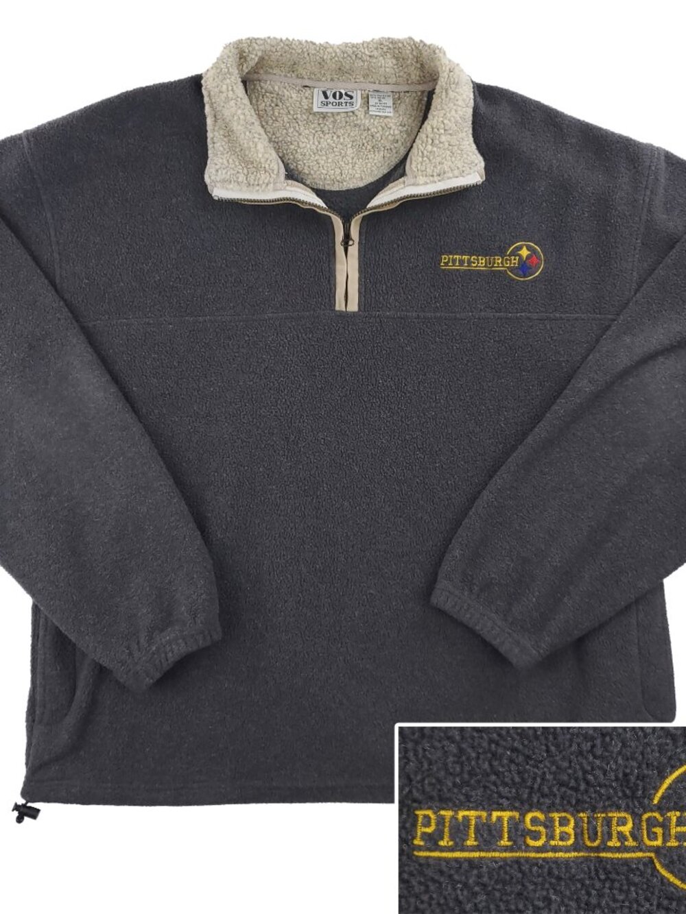 Pittsburgh Steelers Vintage Fleece 1/4 Zip Pullover VOS Sports Pockets Men's XL